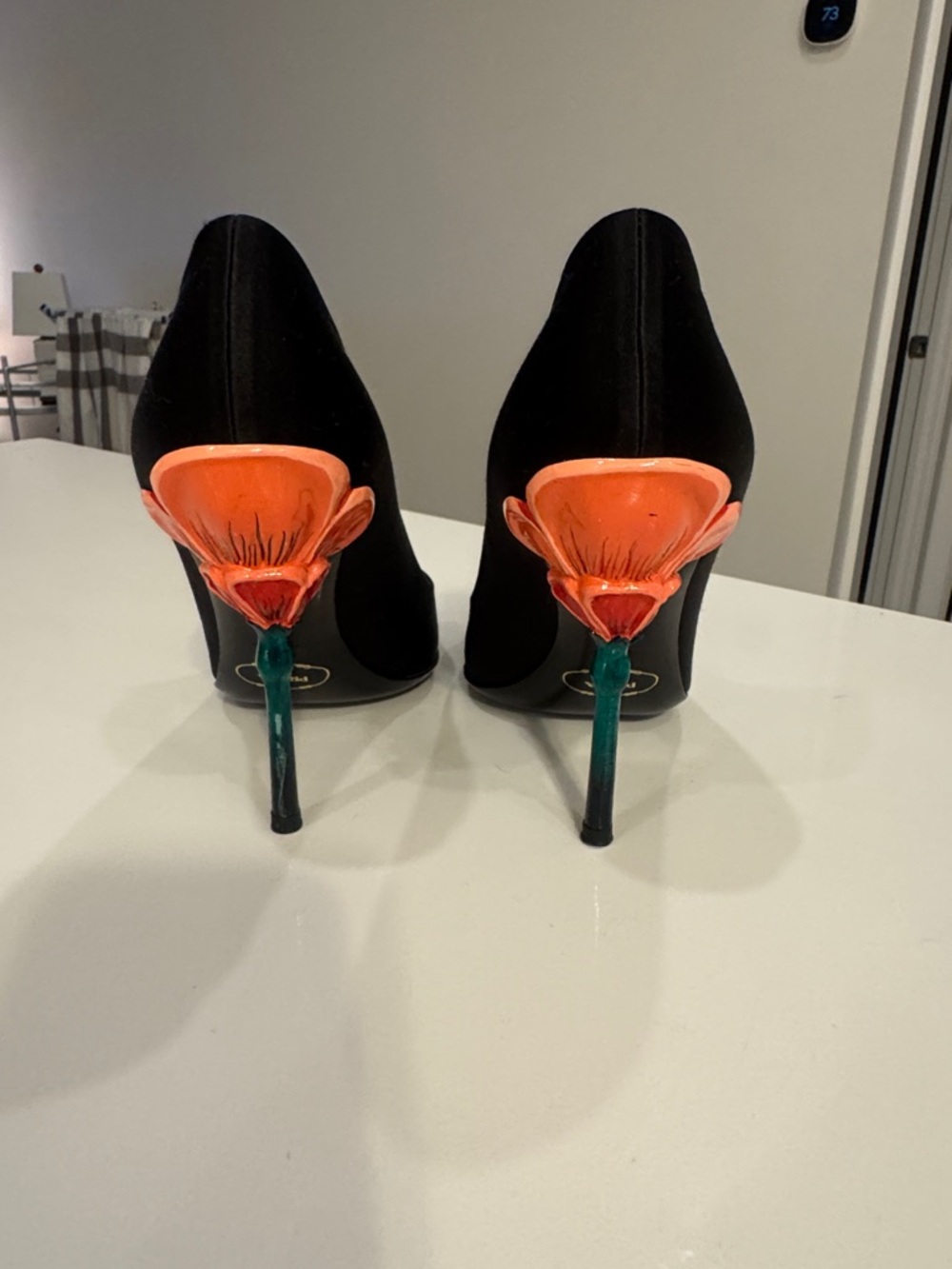 Prada Black Pumps with Floral Sculpted Heels